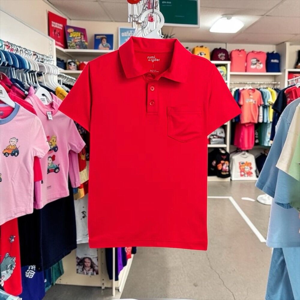 Rumi + Ryder Boys Red Polo Shirt Short Sleeve Performance Stretch Pocket Size M